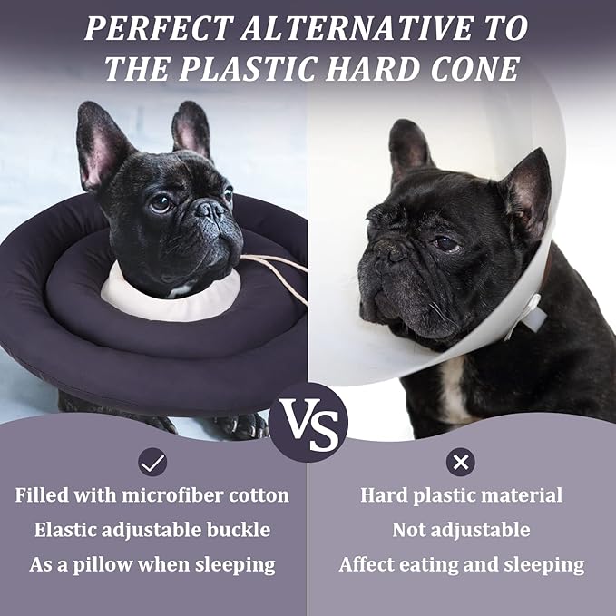 IDOMIK Dog Recovery Collar, Waterproof Soft Dog Cone After Surgery, Comfy Protective Elizabethan Collar Alternative for Dogs Cats, Adjustable Pet Neck Donut Cone Anti-Licking Biting Wounds,Grey,M