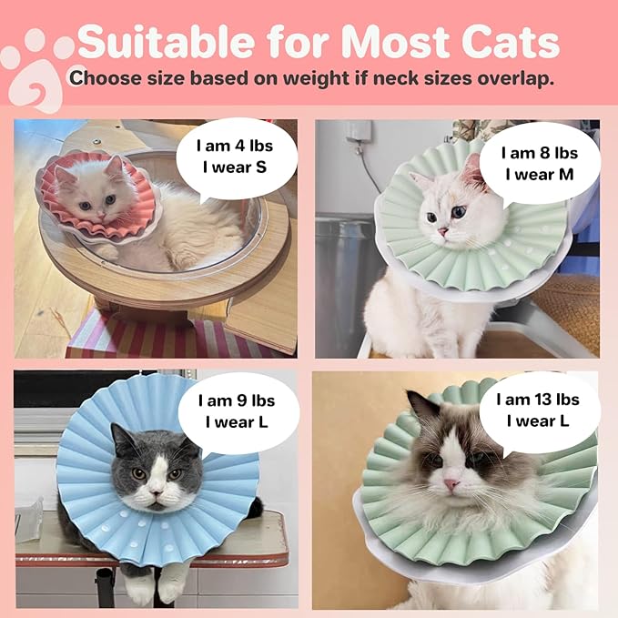 Soft Cat Cone Collar for Cats– Adjustable Lightweight Recovery E-Collar to Stop Licking, Scratching & Biting After Surgery, Comfortable Wound Healing Cone Alternative (Pink, L)