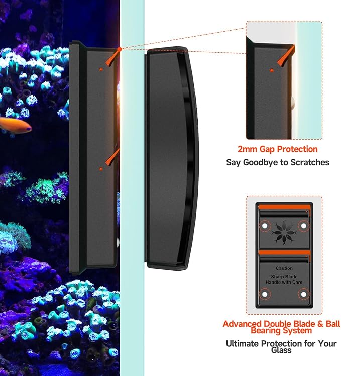 Elyron Dual Scraper Magnetic Aquarium Cleaner,Strong Magnetic Fish Tank Cleaner & Aquarium Algae Scraper for Glass/Acrylic Tanks (Small for ≤1/2" (12mm) Thick Glass)