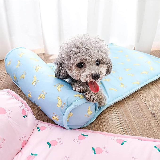 PUMYPOREITY Cooling Dog Bed, Pet Cooling Mat with Pillow, Ice Silk Cooling Dog Blanket, Self Cooling Pad for Cat,Dog, Washable Summer Pet Mat for Kennel, Crates, Sofa, Floor, Pink, L