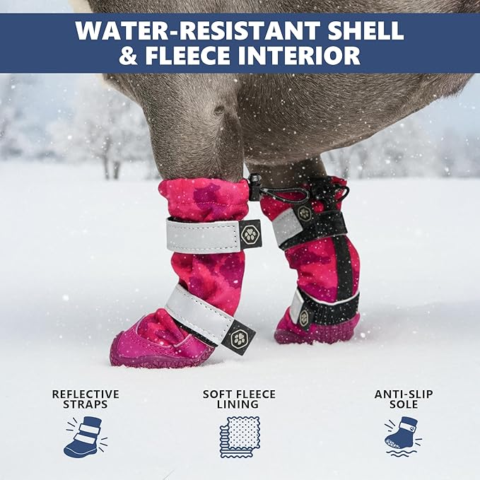 Spark Paws Dog Shoes, Waterproof Dog Boots for Medium to Large Dogs, Non Slip, Breathable Dog Booties and Paw Protectors - 4PCS Doggie Hiking Boots with Reflective Straps, Pink Camo, Size 3