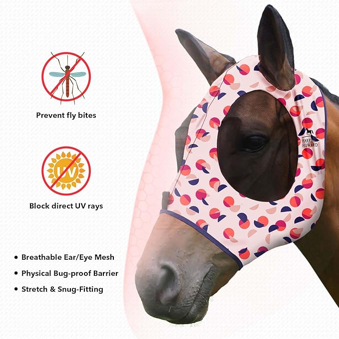 Harrison Howard Super Comfort Stretchy Fly Mask Large Eye Space with UV Protection Soft on Skin with Breathability Weaving Dots M