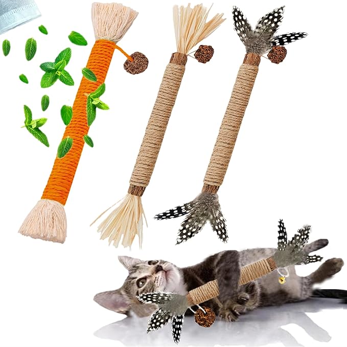 Cat Toys 3Pack Silvervine Chew Stick Kitten Treat Catnip Toy Kitty Natural Stuff Catnip for Cleaning Teeth Indoor Dental Snack Interactive