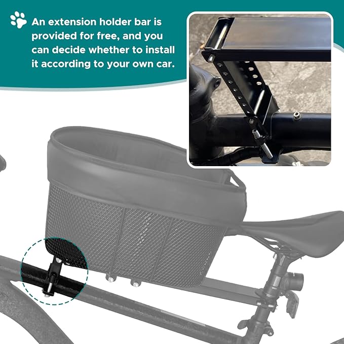 Dog Bike Basket Mountain Bike Shopping Basket Portable Cat and Dog Carrier for Bike Front Crossbar with Sponge Liner ty Strap (Black)