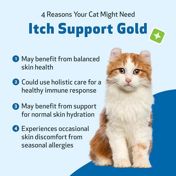 Pet Wellbeing Itch Support Gold for Cats - Occasional Itching, Scratching, and Hot Spots, Environmental and Seasonal Allergies, Dong Quai - Veterinarian-Formulated Herbal Supplement 4 oz (118 ml)