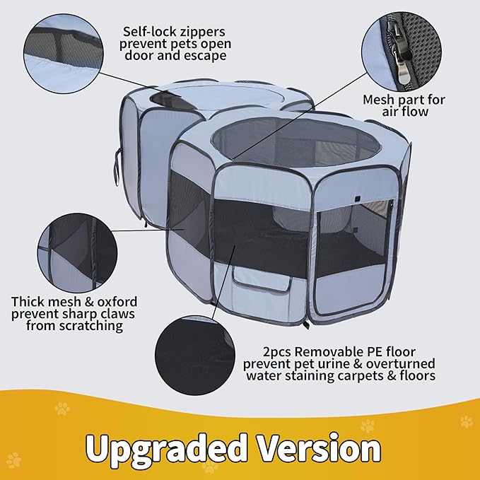 EighteenTek XLarge 2-in-1 Pop up Dog Playpen, Assembly-Free, with Leakproof Pet Pee Pads,Portable Foldable Cat Tent Enclosure Indoor Outdoors Puppy Kittens Small Animals Crates (L, 90" Lx45 Wx28 H)