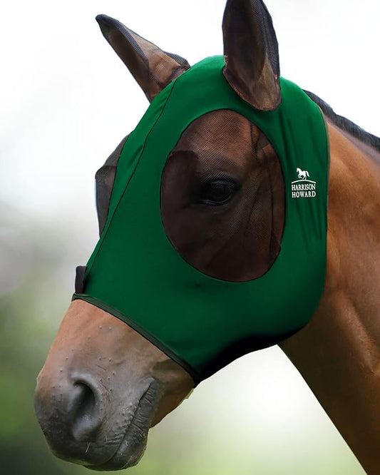 Harrison Howard Super Comfort Stretchy Fly Mask Large Eye Space with UV Protection Soft on Skin with Breathability Deep Green Extra Full Size