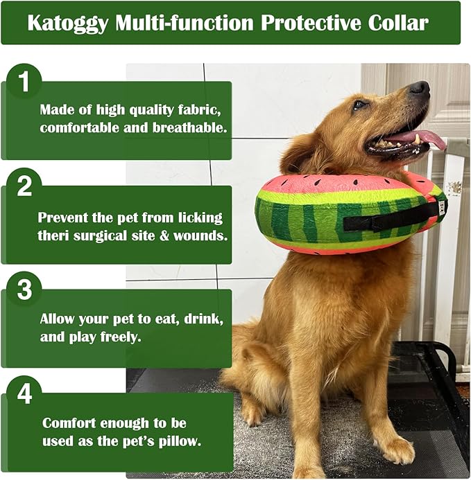 Katoggy Inflatable Dog Cone Collar for Dogs After Surgery, Soft Adjustable Blow up Donut E-Collar for Small Medium Large Dogs and Cats