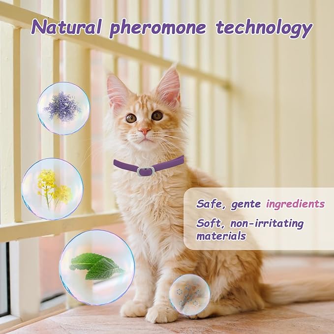 Calming Collar for Cats - 4 Pack, Adjustable Size, Efficiently Reduces Anxiety & Stress for 30 Days, Safe Cat Pheromone Collars, Calming Cat Collar