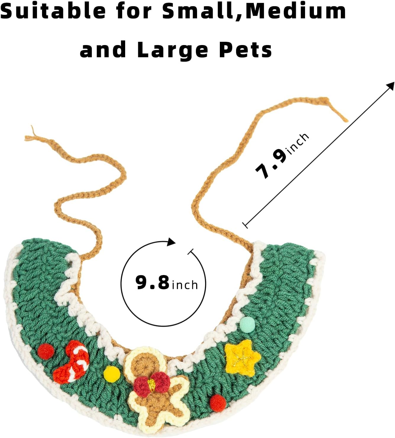Christmas Dog Costume,Handmade Cat Holiday Outfit with Christmas Tree Hat & Gingerbread Man Scarf Set,Adjustable,Lightweight & Breathable Pet Accessories for Rabbit Xmas Party & Photos  (Small to Large size Pets)