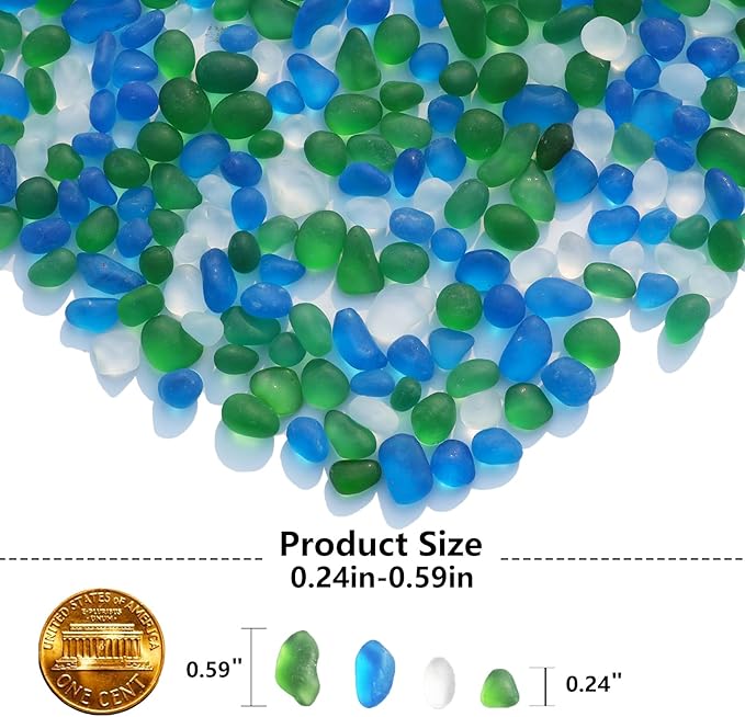 Sea Glass Stones - 2.9LB/46.4oz Green Mixed Frosted Glass Pebbles Gemstones - Perfect for Aquarium Rocks, Fish Tank Gravel, Vase Fillers, Seaglass DIY Crafts, and Home Decor