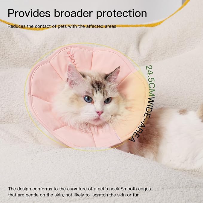 Touchdog Foldable Dog Cone Collar for Cats & Dogs - Adjustable Soft Recovery Collar with Waterproof PU Coating, Lightweight Design, 24.5cm/9.6in Wide Barrier (Pink, M)