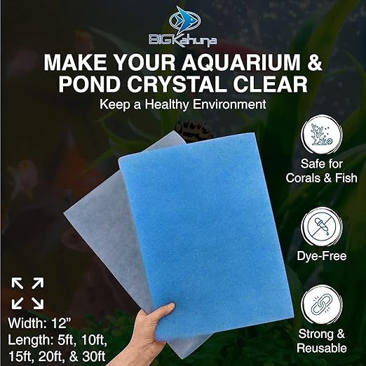Big Kahuna Aquarium Filter Floss Rolls – 12-inch Pond and Aquarium Filter Media – 1-inch Thick Wet/Dry Aquarium Filter Pad – 10ft - Bonded Filter Media Pad for Freshwater or Marine Aquariums, Ponds