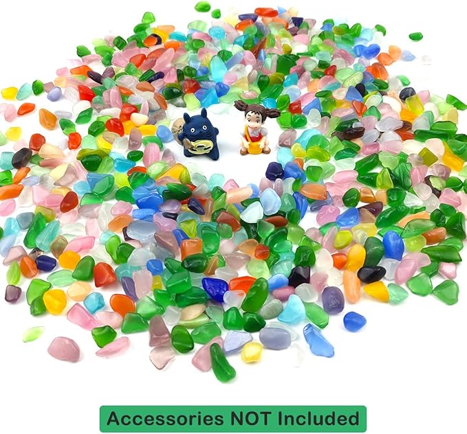 WAYBER Colorful Pebbles, 2 Lbs/920g Decorative Crystal Stones Sea Glass Opal Rocks Gravel Sand for Aquarium/Turtle Tank/Succulent Plants/Flowerpot/Vase Decoration (Fill 2 Cups)