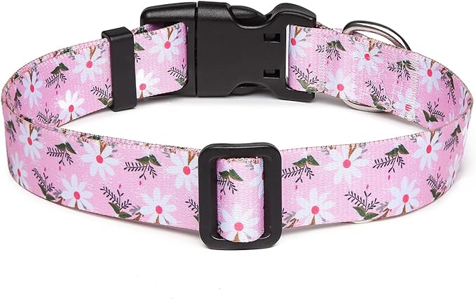 Mercano Adjustable Dog Collar - Special Design Patterns, Soft Nylon Comfortable Durable Pet Collar for Small Medium Large Dogs (S, Pink White Flower)