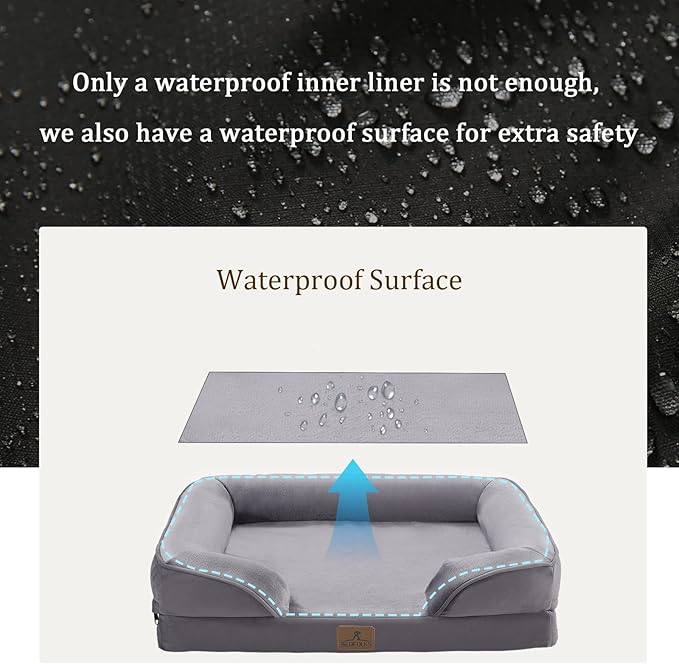 Bedfolks Orthopedic Dog Bed, Waterproof Dog Sofa Bed for Small Dogs & Cats, Egg Foam Pet Couch Bed with Removable Washable Cover and Nonslip Bottom, Dark Grey