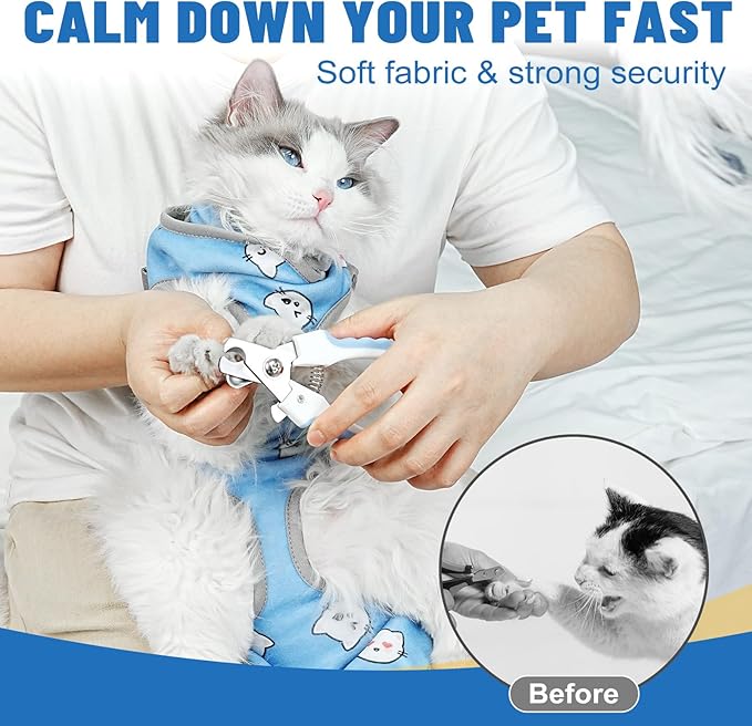 Supet Cat Grooming Hammock, Self-Adhesive Cat Nail Clipper Hammock, Soft Fabric Cat Wrap for Cutting Nails, Quickly Calm Down for Medicine, Teeth Brushing, Ear Cleaning