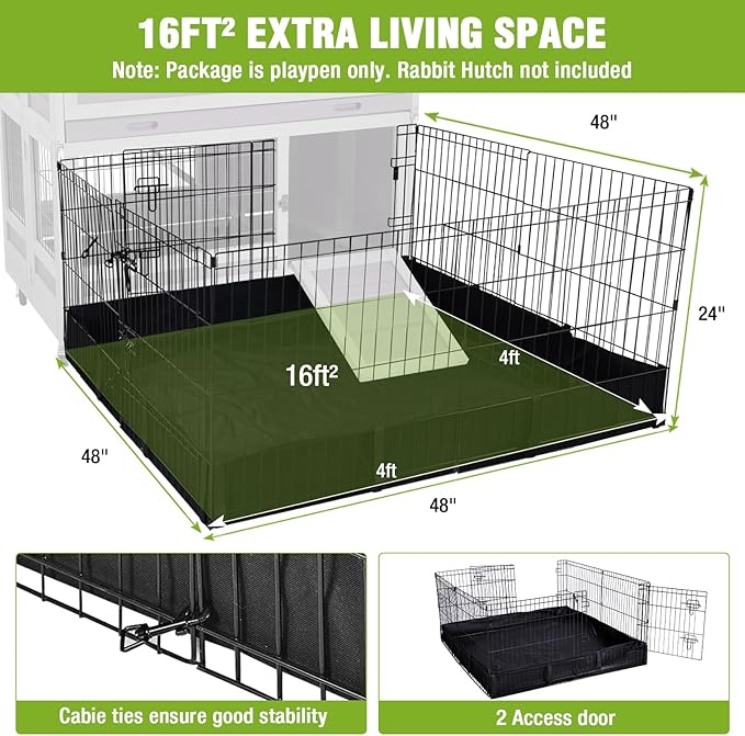 Bunny Playpen Indoor & Outdoor, Rabbit Playpen with Waterproof Liner, Extension Guinea Pig Cages for Small Animals (Playpen Only)