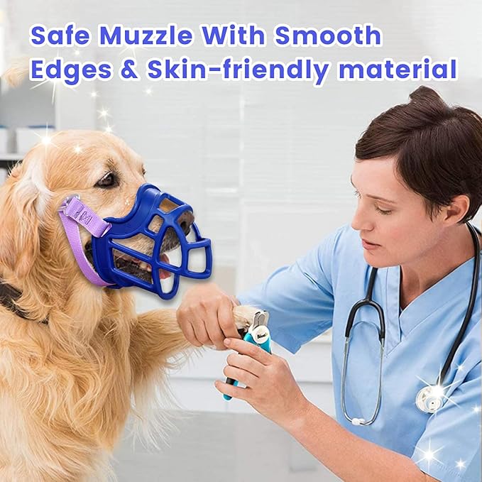 Basket Muzzle Allows Panting Drinking, Anti Biting Chewing, Suitable for Grooming Trimming Training, for Small Medium Large Dogs (Blue, Size 4)