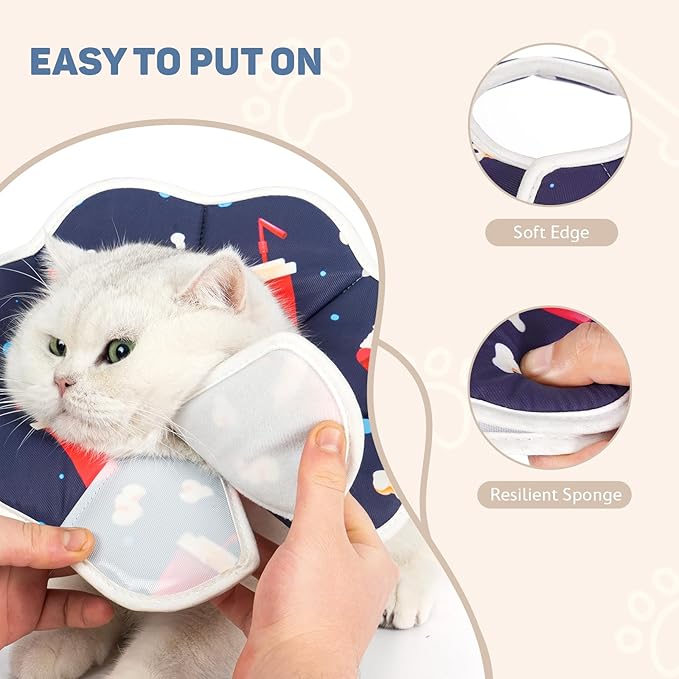 Avont Soft Cat Recovery Cone Collar, Adjustable Lightweight Kitten E-Collar for Small Dogs, Comfortable Neck Donut Stop Licking Scratching After Surgery -Popcorn(XS)