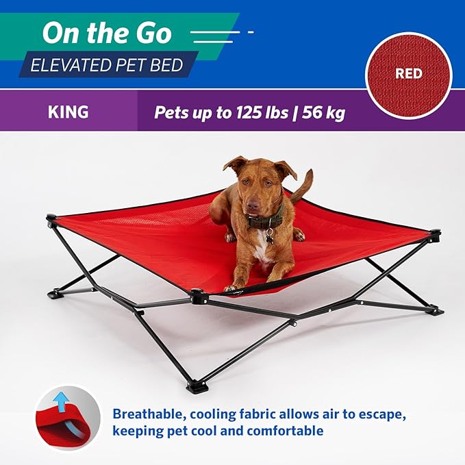 Coolaroo On-The-Go Elevated Dog Bed - Foldable Pop-Up Travel Dog Bed with Breathable, Moisture-Resistant Fabric, Carry Bag Included, Lightweight & Portable, Red, Extra Large