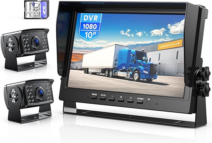 10" HD Backup Camera System Kit, Loop Recording Large Monitor with Wired Rear View Camera, IR Night Vision Waterproof Camera with Safe Parking Lines for Bus, Semi-Truck, Trailer, RV, BY102A