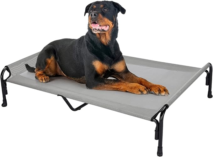 Veehoo XXL Outdoor Elevated Dog Bed, Raised Dog Cot for Extra Large Dogs, Cooling Washable Waterproof Pet Hammock Beds with Slope Headrest, Breathable Mesh and Sturdy Frame, XX-Large, Grey, CWC2204