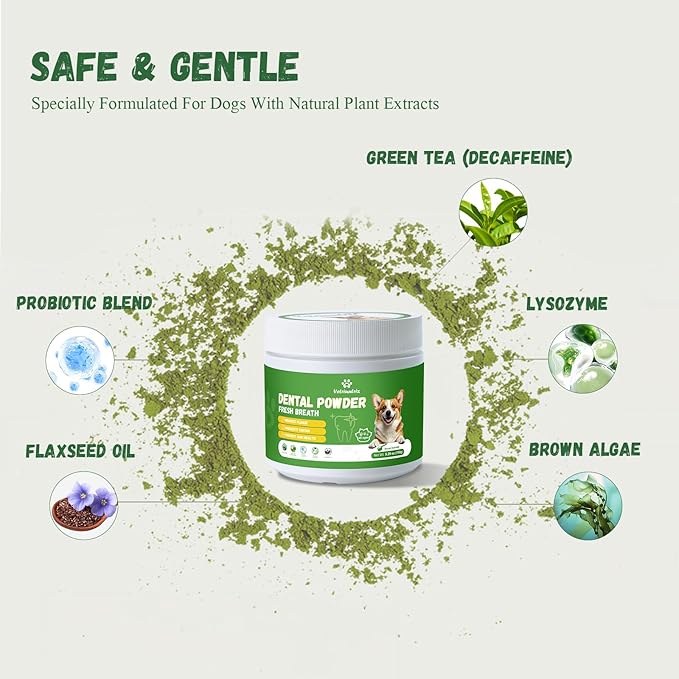 Dog Dental Care Powder - Plaque & Tartar Control with Natural Enzymes, Teeth Cleaning Powder for Dogs with Probiotic, Bad Breath Treatment for Small Medium Large Dogs
