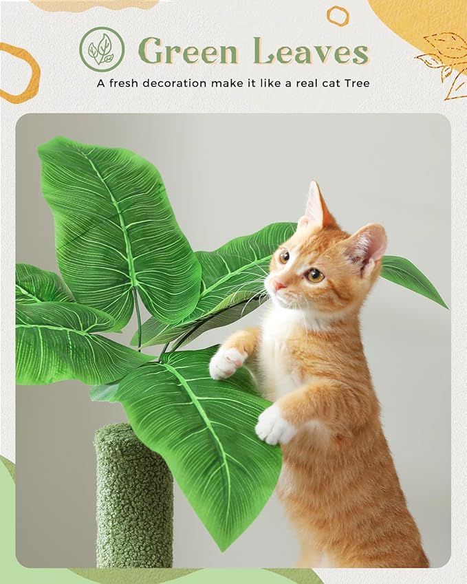 PEQULTI 53'' Cat Tree for Indoor Cats, Large Condo, Sisal Scratching Posts, Hammock & Perch, Fresh Cactus Design, Sturdy, Multi-Level