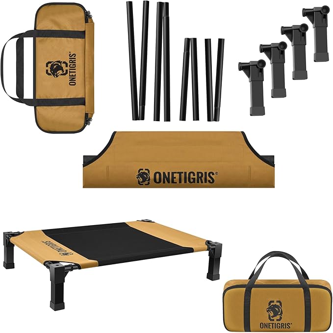 ONETIGRIS Elevated Dog Cot, Raised Bed for Medium Large Dogs Indoor Outdoor Cooling Elevated Dog Beds with Breathable Teslin Mesh and No-Slip Feet (Brown, Small)