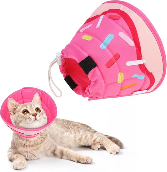 KOOLTAIL Cat Cone Collar Soft, Cat Recovery Collar After Surgery, Adjustable Comfortable Lightweight Cat Neck Cone to Stop Licking, Foldable Donut Water Resistant Pet Cone for Small Large Kitten PinkS