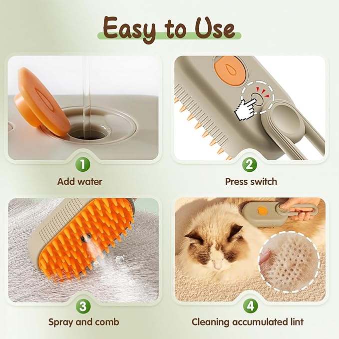 New Cat Steam Brush, 3 in 1 Pet Steam Groomer Brush, Rechargeable Pet Steam Groomer Comb for Massaging and Cleaning Shedding Pets Hair, Multifunctional Hair Removal Comb for Cats Dogs (White)