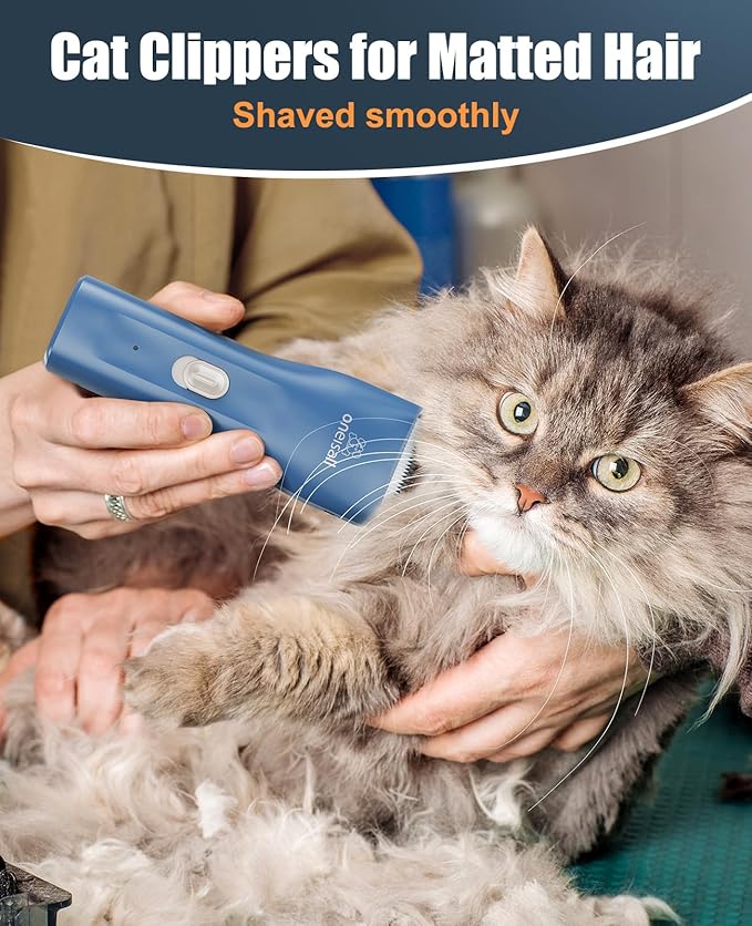 oneisall Pet Clipper for Cat Matted Hair, Pet Shaver for Cats Quiet Pet Clippers Waterproof Cordless Cat Clippers for Matted Hair Long Hair with Storage Bag (Blue)