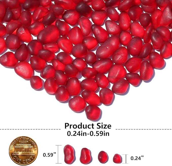 Sea Glass Stones - 2.9LB/46.4oz Red Frosted Glass Pebbles Gemstones - Perfect for Aquarium Rocks, Fish Tank Gravel, Vase Fillers, Seaglass DIY Crafts, and Home Decor