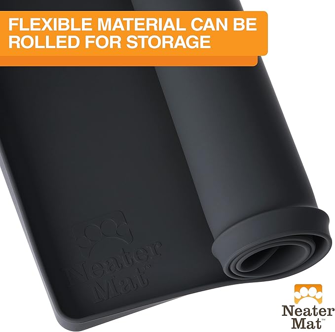 Neater Pet Brands Neater Mat Pet Mats for Food and Water, Cat & Dog Bowl Mat Waterproof Silicone, Feeding Tray, Dog Food Mats for Floors, Placemat w/Raised Edge for Under Bowls, 19” x 12”, Black