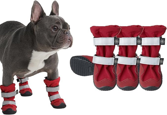 Spark Paws Dog Shoes, Waterproof Dog Boots for Medium to Large Dogs, Non Slip, Breathable Dog Booties and Paw Protectors - 4PCS Doggie Hiking Boots with Reflective Straps - Red, Size 1