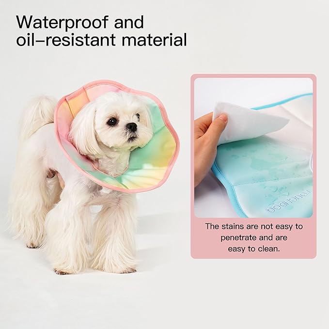 Touchdog Foldable Dog Cone Collar for Cats & Dogs - Adjustable Soft Recovery Collar with Waterproof PU Coating, Lightweight Design, 24.5cm/9.6in Wide Barrier (Pink Gradient Color, XL)