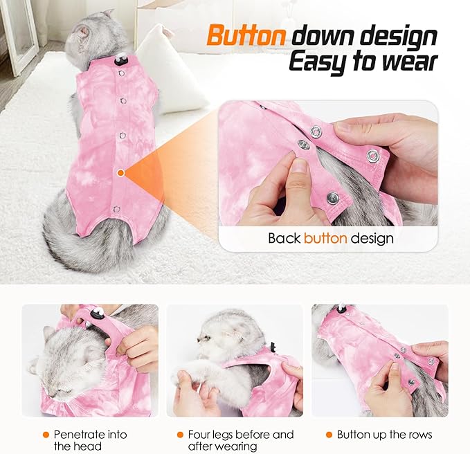 Cat Recovery Suit After Surgery, Cat Recovery Wear for Abdominal Wounds Cat Onesie Cone E-Collar Alternative,Pink M