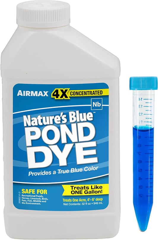 Airmax Nature's Blue Pond Dye 4X Concentrate for Outdoor Ponds & Lakes, Natural Pond Colorant & Beauty Enhancer, Block Ultraviolet Rays, Fish, Bird & Livestock Safe, Easy Liquid Application, 1 Quart