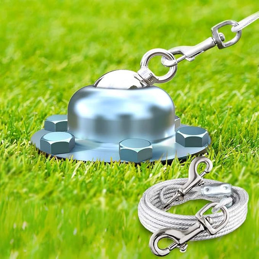 360° Swivel Dog Tie Out Cable and Stake - 50 Ft Dog Yard Leash and Stake Rust Proof for Small Medium Large Dogs - Petfect for Grass Yard Camping Outdoor