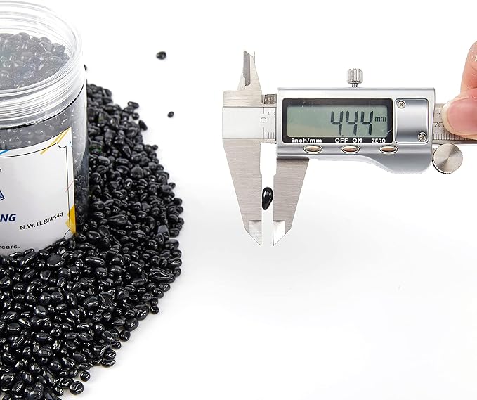 TWINKLING High Luster Round Fire Glass Stones, Marbles, Pebbles, Beads Gems for Fire Pit Vase Fillers Crafts Aquarium Garden Decoration, 3-6mm, 1-Pound Jar (Black)