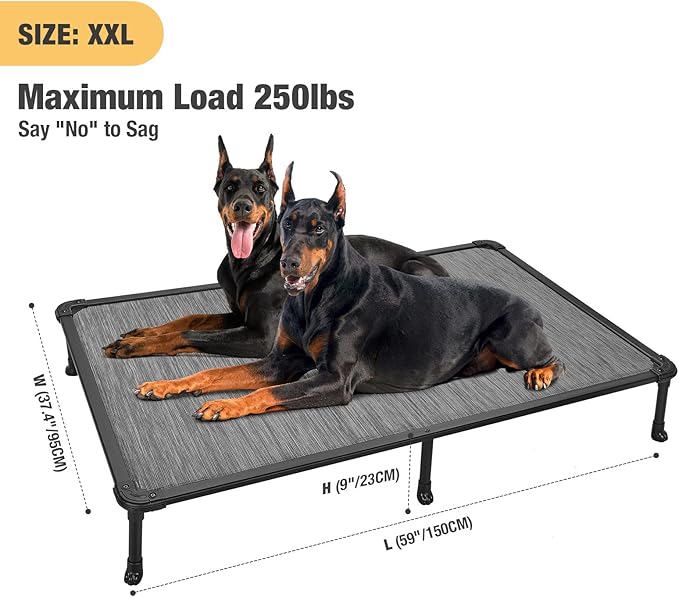 Veehoo Chew Proof Elevated Dog Bed - Cooling Raised Pet Cot- Rustless Aluminum Frame and Durable Textilene Mesh, Unique Designed No-Slip Feet for Indoor or Outdoor Use, Black Silver, XX Large