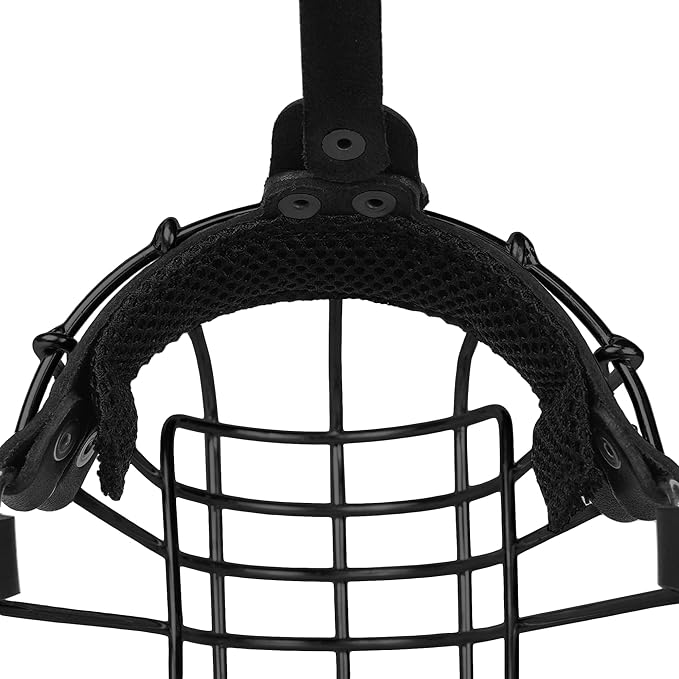German Shepherd Dog Muzzle Metal Basket for Medium Large Dogs Adjustable Durable Leather Straps Secure Wire Mask for Biting Chewing Barking (Black, L - Size)