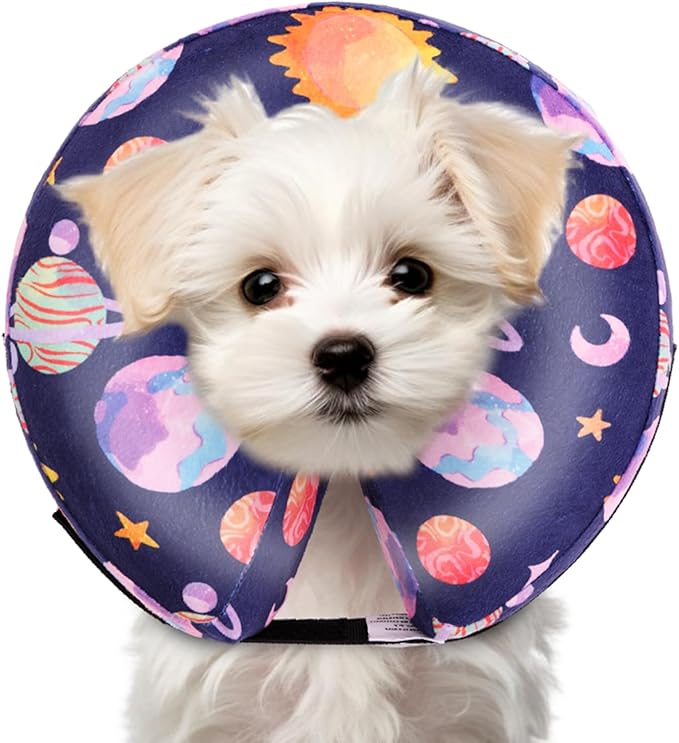 CuteBone Inflatable Soft Dog Cone with Removable Fleece Covers for Small/Medium/Large Dogs and Cats After Surgery GWB11S