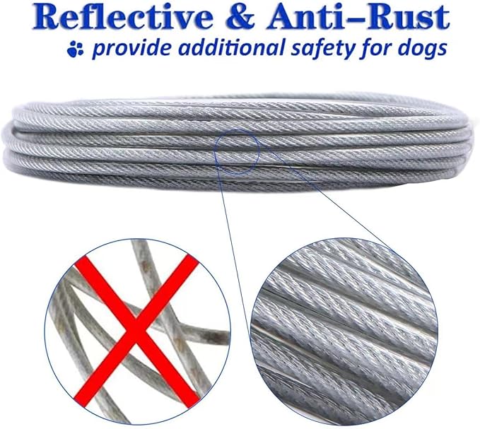 Dog Tie Out Cable for Dogs Outside Up to 125/250lbs,10/20/30/50FT Long Dog Leashes&Chains,Small-Large Dogs Runner Cable for Yard,Heavy Duty Lead Line for Outdoor,Camping,Yard(250lbs 20FT, Silver)