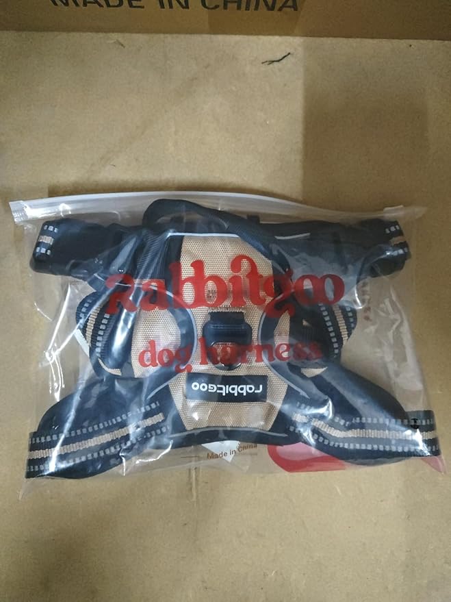 rabbitgoo Dog Harness No Pull with 2 Leash Clips, Adjustable Soft Padded, Reflective Oxford No Choke Pet Vest with Easy Control Handle for Medium Sized Dogs, Beige, M