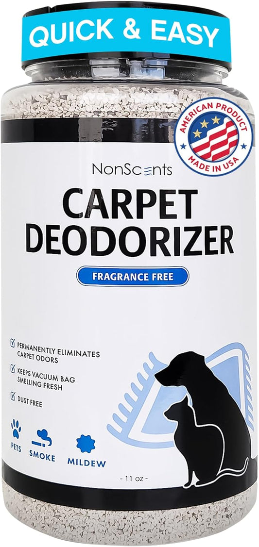 NonScents Carpet & Rug Odor Eliminator - Safe & Fragrance-Free Pet Carpet Deodorizer - Cat and Dog Smell Neutralizer - Removes Pet Urine Odors - Fresh Scent Powder in Pet Areas at Home