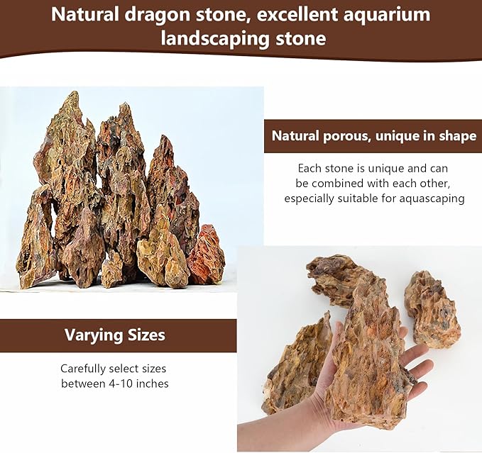 Dragon Stone Rock for Aquascaping,Aquarium Decor, Fish Tank Decorations,4-10 Inches Natural Ohko Stone for Fish Tank Landscaping (20 Pounds)