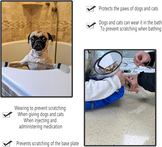 4 PCS Cat Mittens to Prevent Scratching,Mesh Breathable Cat Shoes,Adjustable Cats Anti Scratch Gloves,Suitable for Cats When Bathing and Nail Trimming (Black, L)