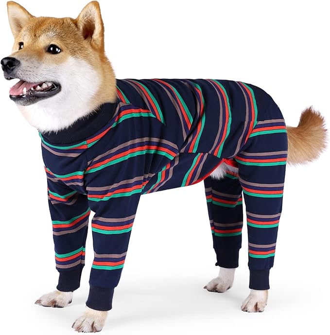 Dog Recovery Suit, Abdominal Wound After Surgery Wear, Prevent Licking Wounds, E-Collar & Cone Alternatives, Long Sleeve Postoperative Shirts Dog Pajamas Prevent Shedding(Medium, Blue)